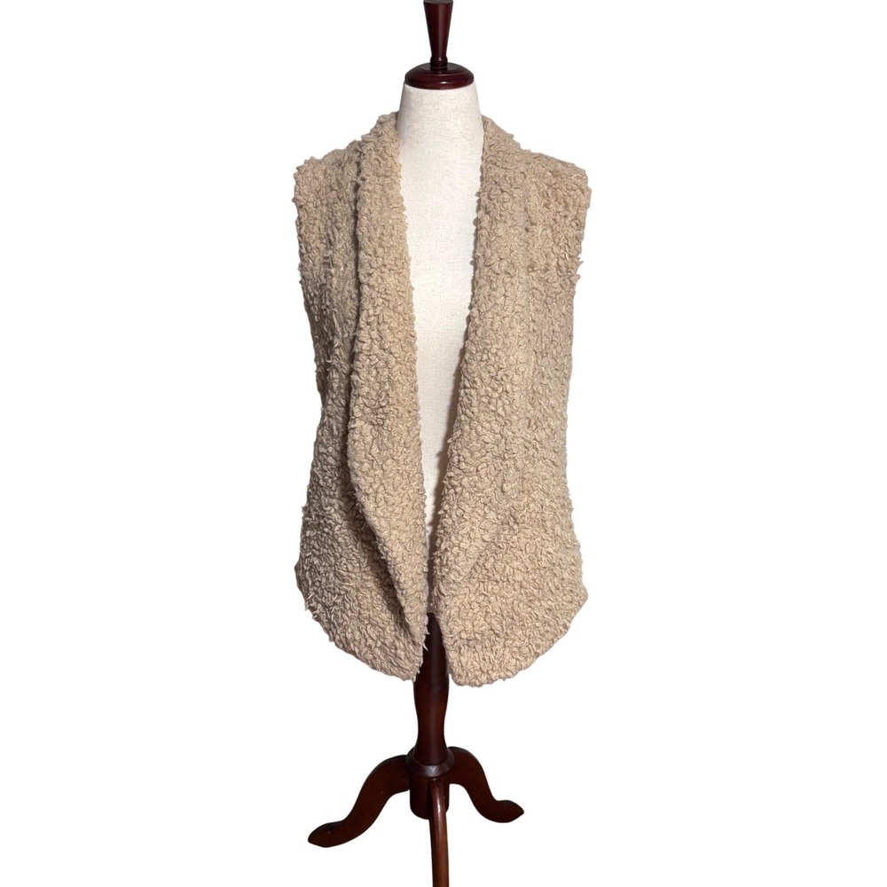 Boho Chic Faux Fur Teddy Bear Sherpa Open Front Vest in‎ Tan| Small